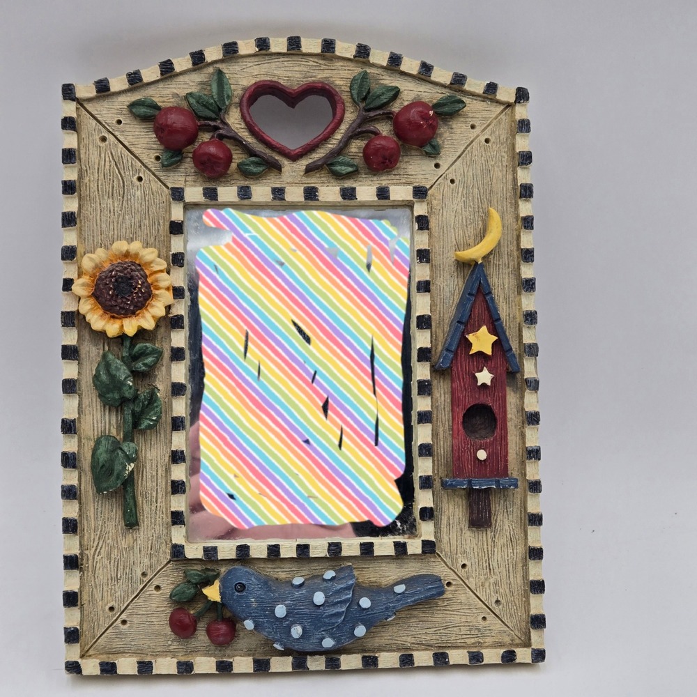 Folk Art Bird Birdhouse Sunflower Resin Wall Mirror Country Farmhouse Decor